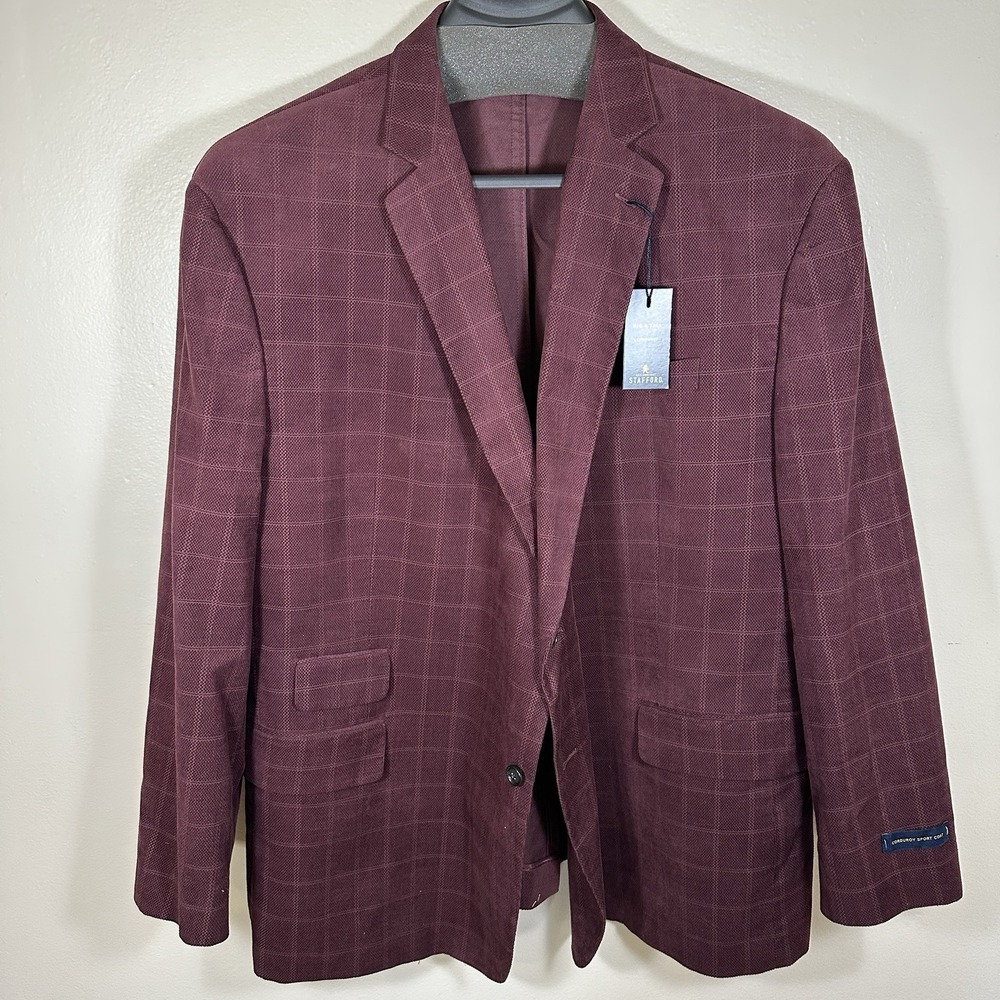 Stafford‎ Men's 40R Big & Tall Corduroy Burgundy Sport Coat Wedding NEW